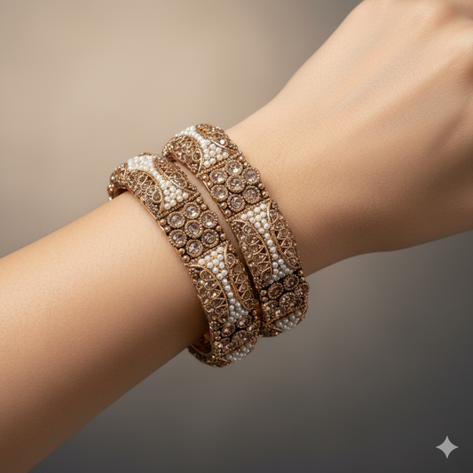 Royal Stone & Pearl Studded Designer Kada Set for Women | Luxury Bridal & Party Wear Bangles Collection
