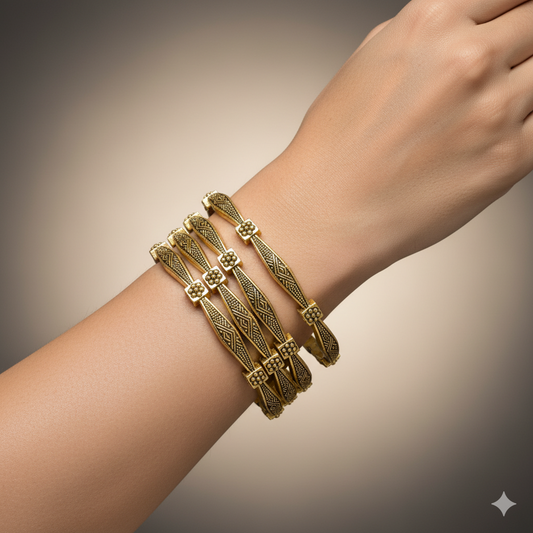 Antique Gold-Plated Floral Design Kada Bangles Set for Women | Traditional & Ethnic Party Wear Jewelry