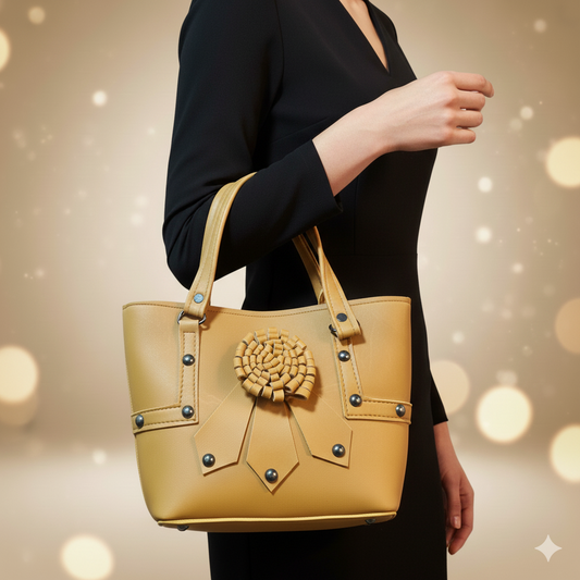 Mustard Bloom Tote Bag for Women – Stylish Ladies Handbag | Trendy Shoulder Bag | Elegant Everyday Women’s Tote