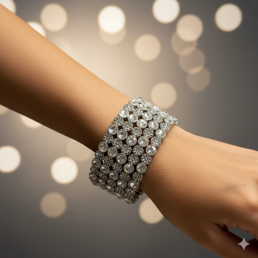 Luxury Silver Diamond Look Crystal Bangles Set for Women | Party Wear & Bridal Fashion Jewelry