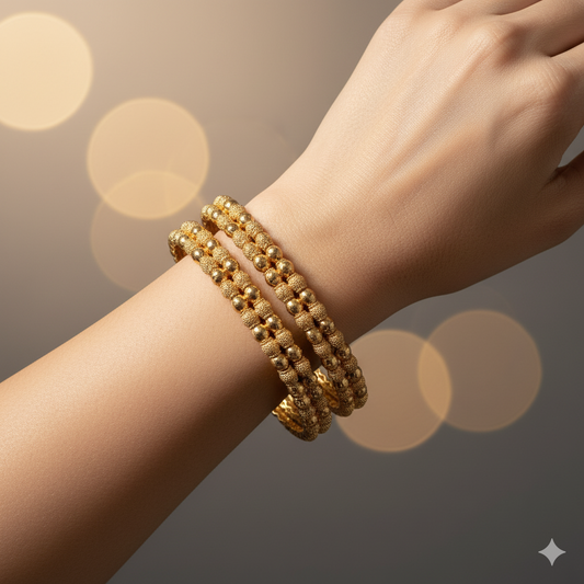 Elegant Gold-Plated Textured Ball Design Bangles Set for Women | Traditional Bridal & Party Wear Jewelry