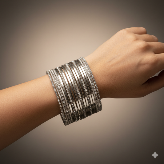 Elegant Silver-Plated Crystal Bangles Set for Women | Party Wear & Festive Jewelry Collection