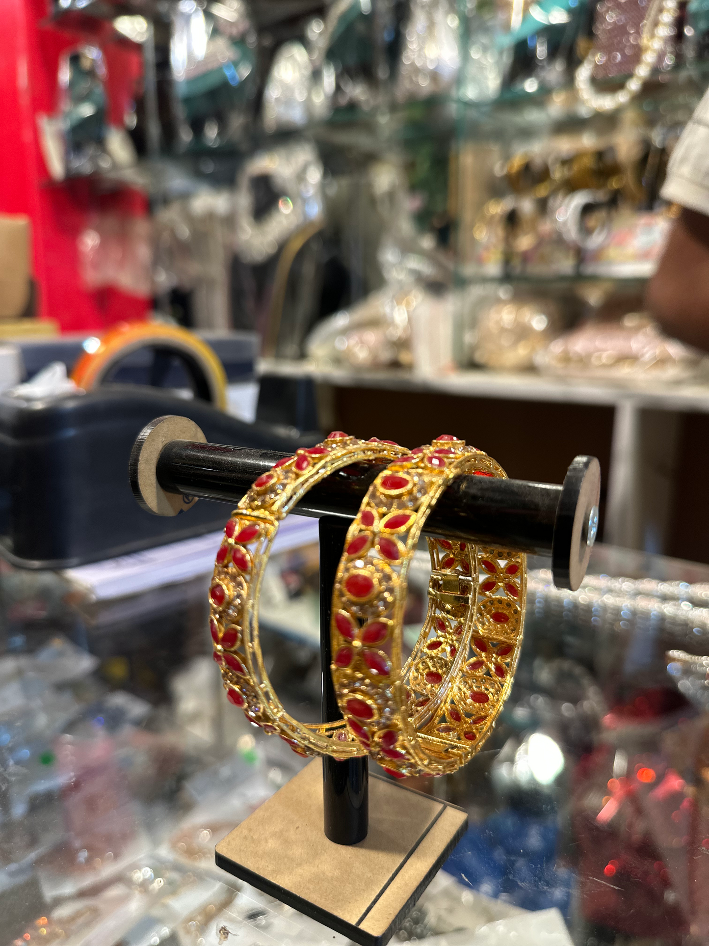 Royal Red Stone Gold-Plated Bangles for Women | Traditional Bridal & Party Wear Kada Design