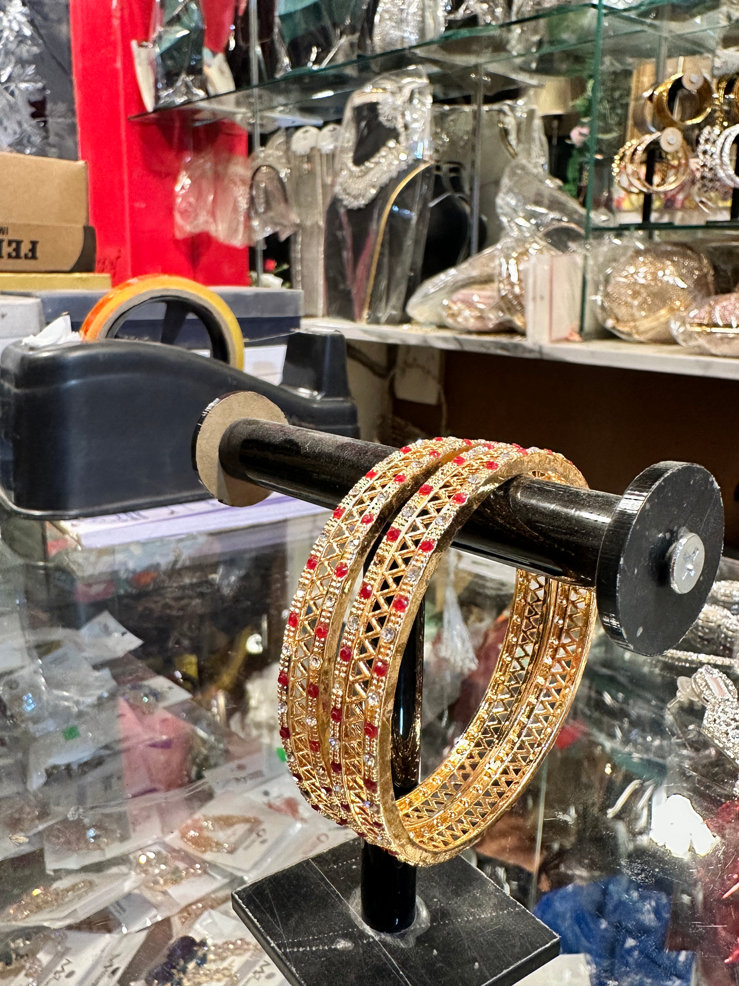 Designer Gold-Plated Red Stone Bangles Set for Women | Traditional Bridal & Party Wear Kada Bangles