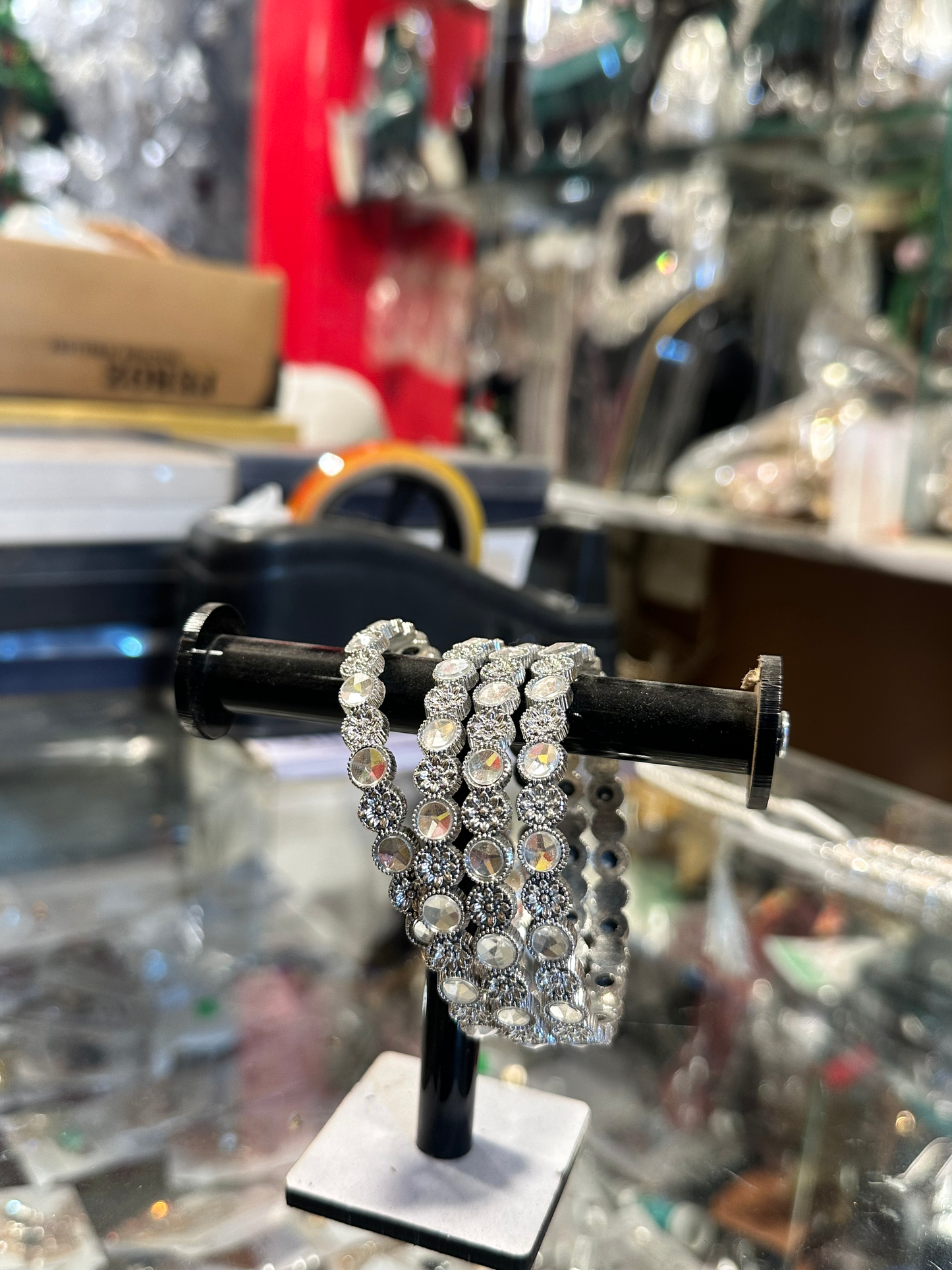 Luxury Silver Diamond Look Crystal Bangles Set for Women | Party Wear & Bridal Fashion Jewelry