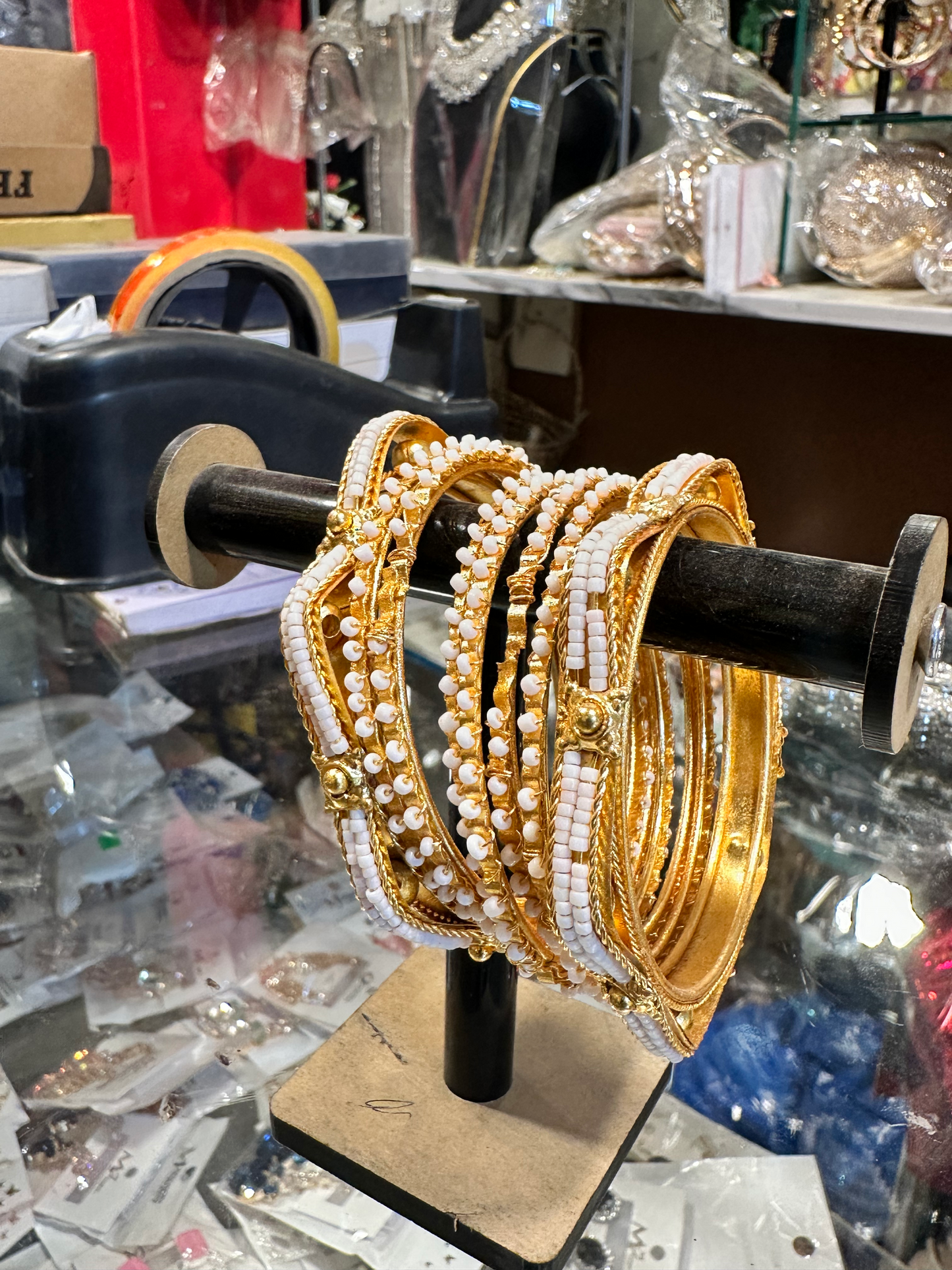 Traditional White Beaded Gold-Plated Bangles Set for Women | Bridal & Party Wear Ethnic Jewelry Collection