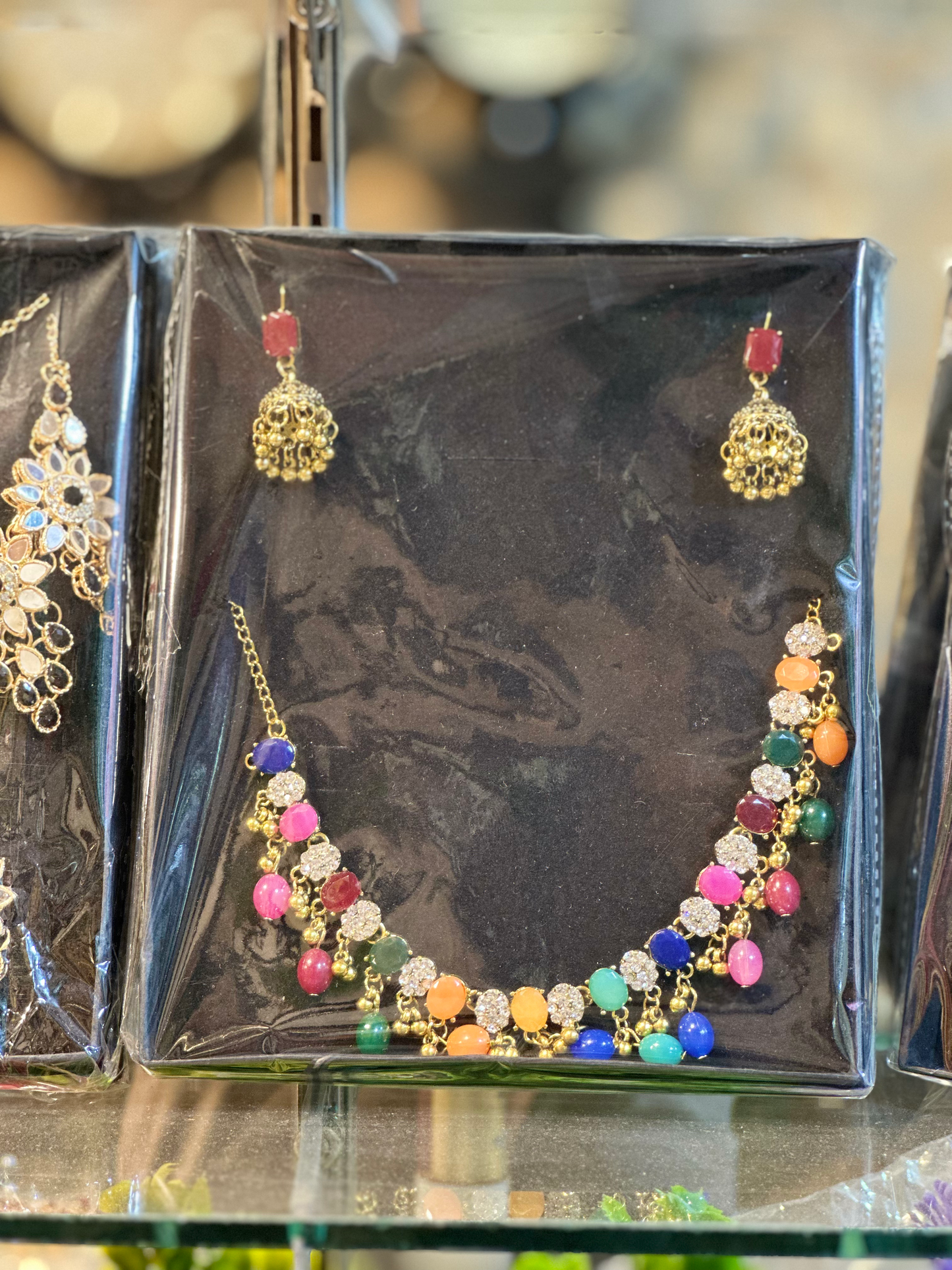 Multicolor Gemstone Necklace Set for Women | Designer Party & Festive Jewelry Set with Jhumka Earrings
